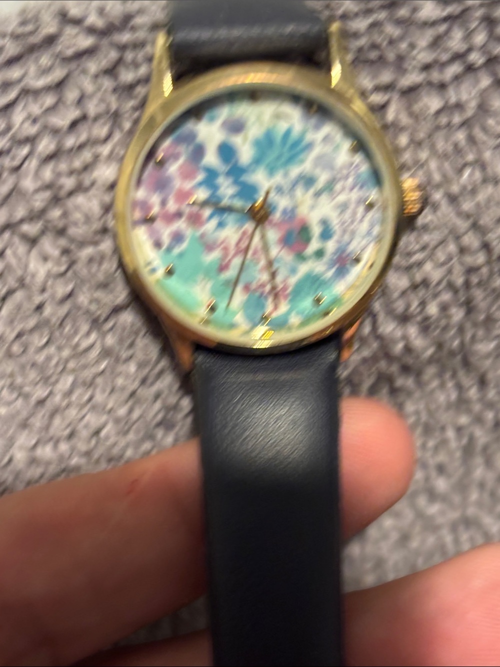 Floral Dial Women's Watch with Navy Strap